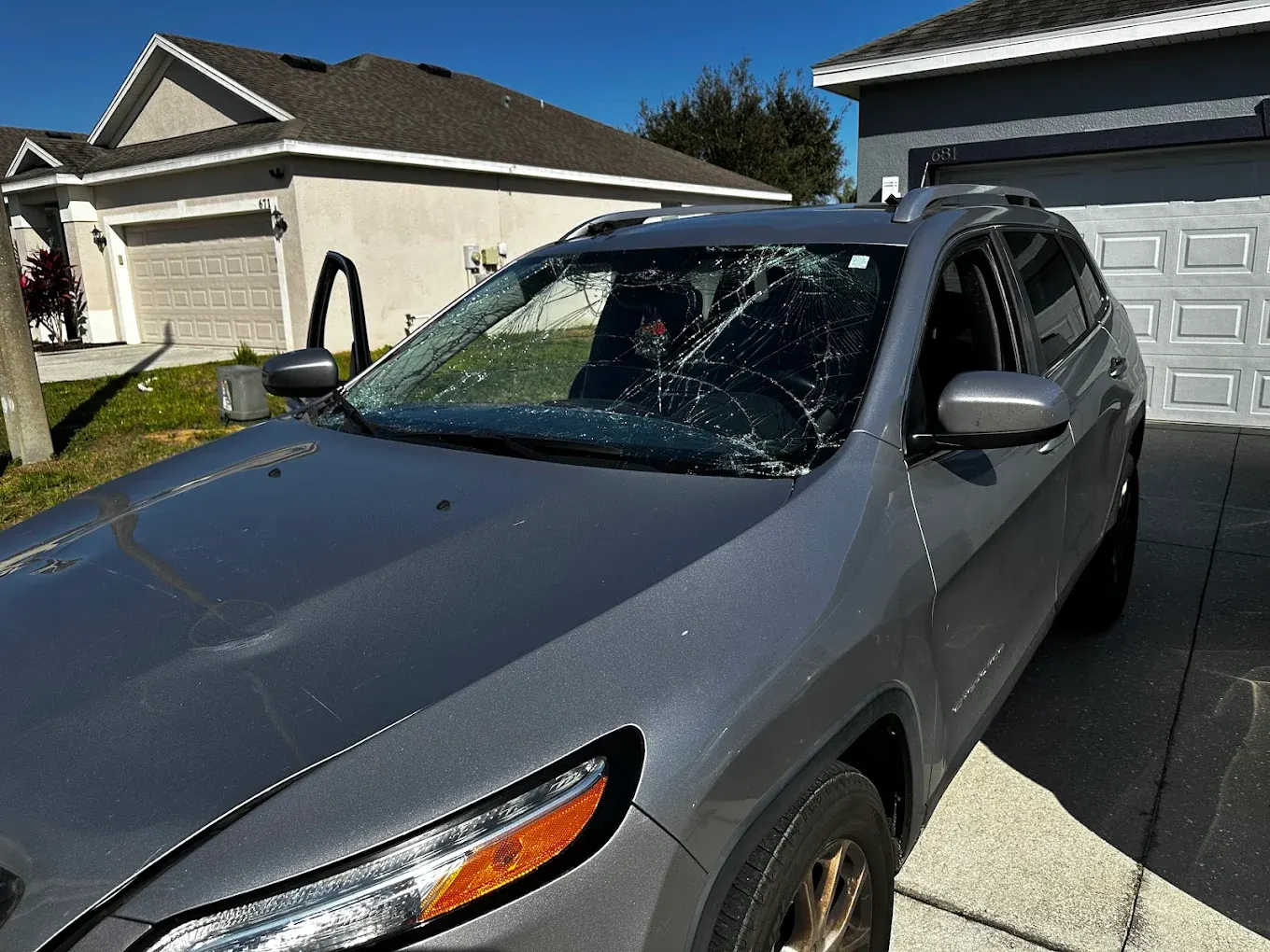 Shattered SUV windshield